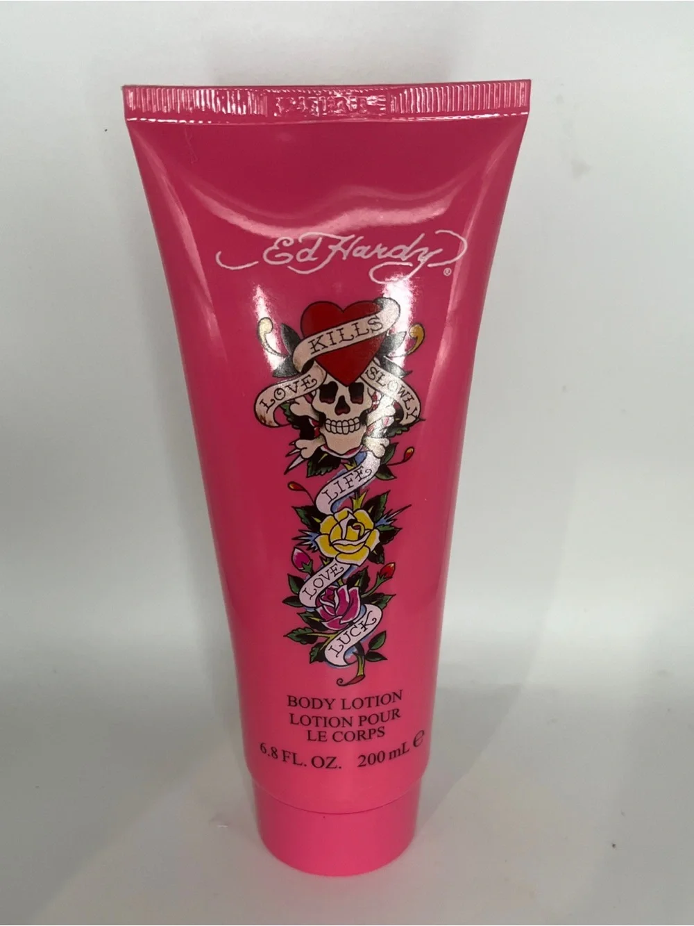 Ed Hardy Bright Pink Floral Skull Body Lotion